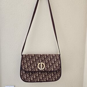 Dior Burgundy/Biege Monogram Shoulder Bag Includes a Wallet